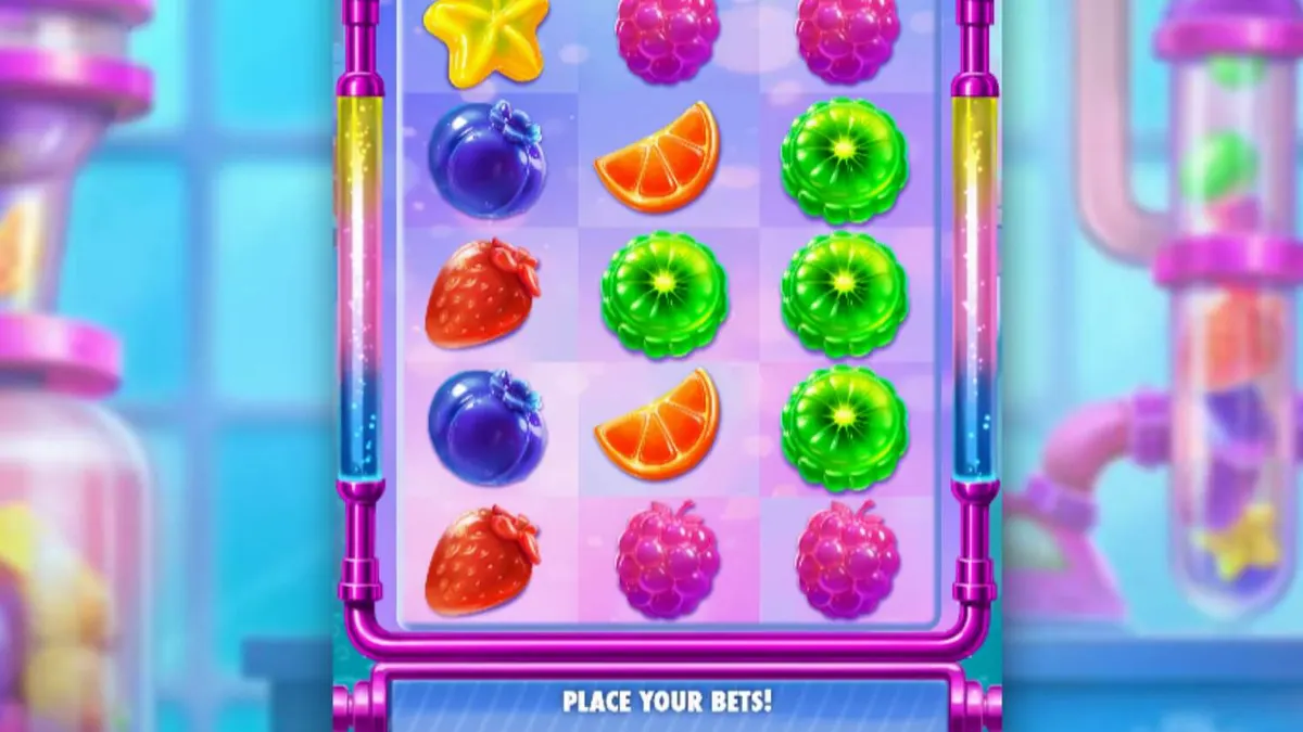 Tampilan antarmuka slot Sweet Burst dengan simbol permen berwarna-warni