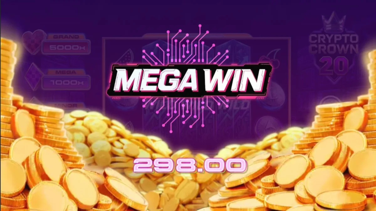 Tampilan visual slot Crypto Crown 20 dengan tema neon kripto
