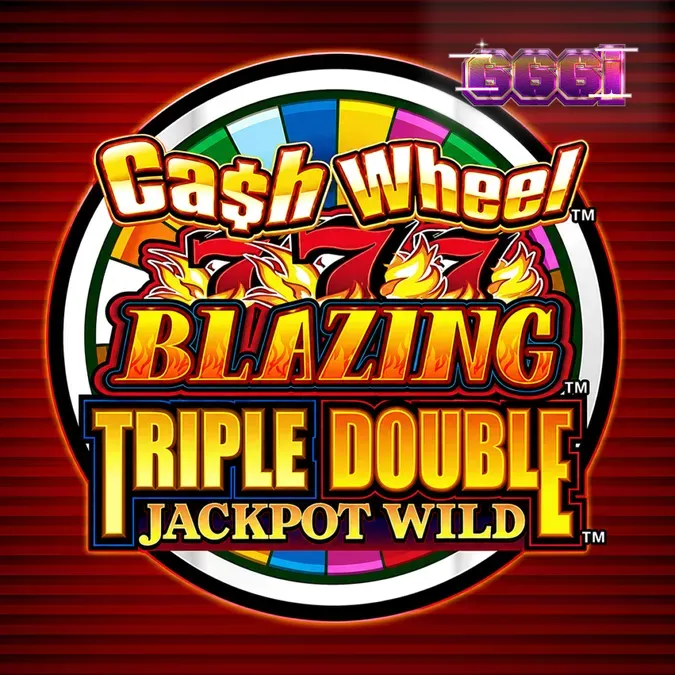 Tampilan visual mesin slot klasik Cash Wheel Blazing 777 dengan simbol 777 dan roda bonus.